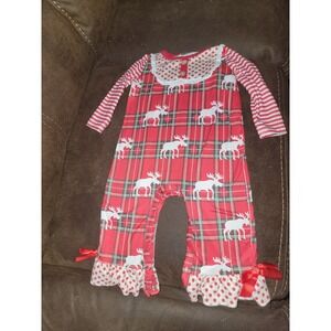 Boutique Christmas holiday moose romper size 6 12 months outfit